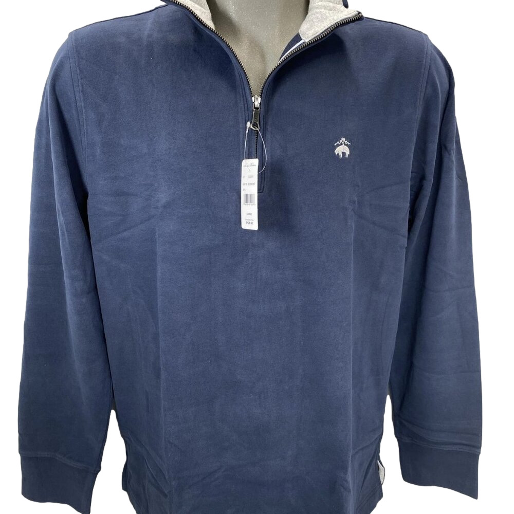 NEW BROOKS BROTHERS Men Sueded Jersey Cotton Half-Zip Pullover Navy Blue Size L